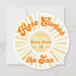 Here Comes the Son Groovy 70s Baby Shower Invitation