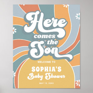 Here Comes The Son Groovy Baby Shower Welcome Poster