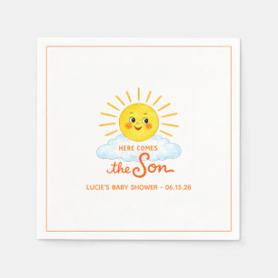 Here Comes the Son Hand Drawn Sunshine Baby Shower Napkin
