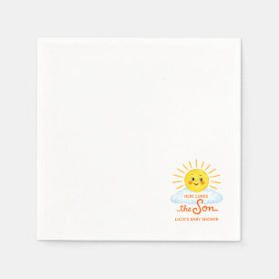 Here Comes the Son Hand Drawn Sunshine Baby Shower Napkin