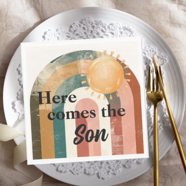 Here Comes the Son Masculine Rainbow Baby Shower Napkin (Creator Uploaded)