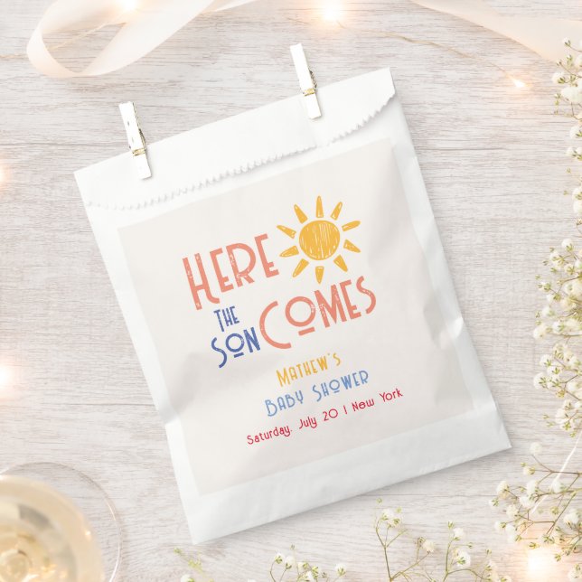 Here Comes The Son Minimal Retro Sun Baby Shower  Favour Bags (Clipped)