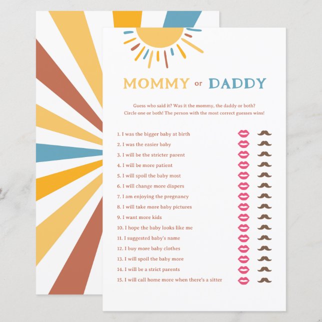 Here Comes The Son Mummy or Daddy Game (Front/Back)