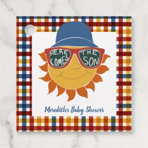 Here Comes the Son Plaid Baby Boy Shower Favour Tags
