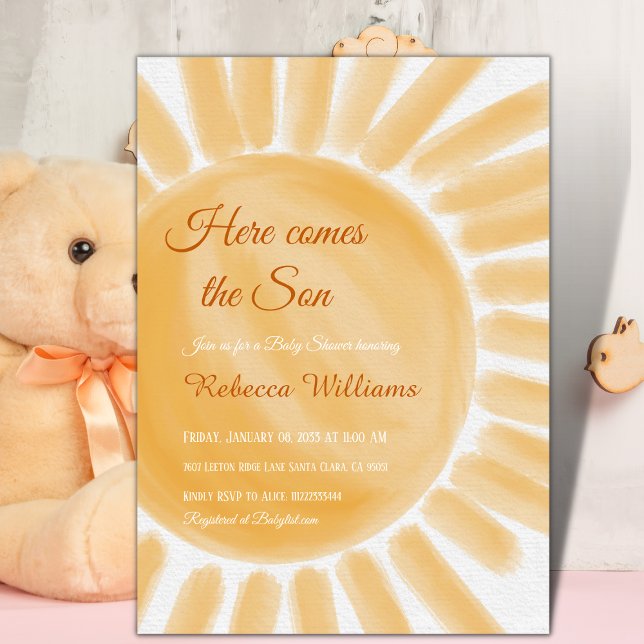 Here Comes the Son Ray Yellow Sunshine Baby Shower Invitation (Creator Uploaded)