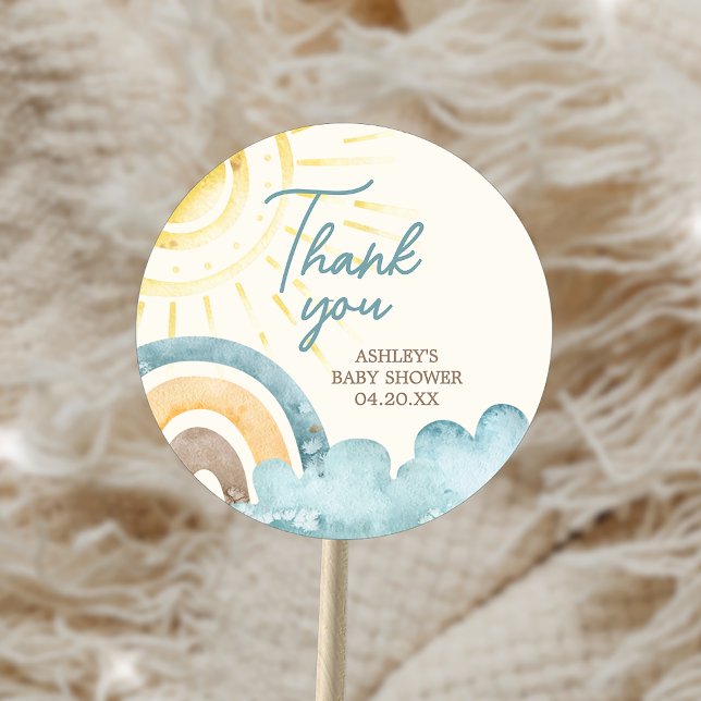 Here Comes The Son Retro Baby Shower Classic Round Sticker (Here Comes The Son Retro Baby Shower Sticker)