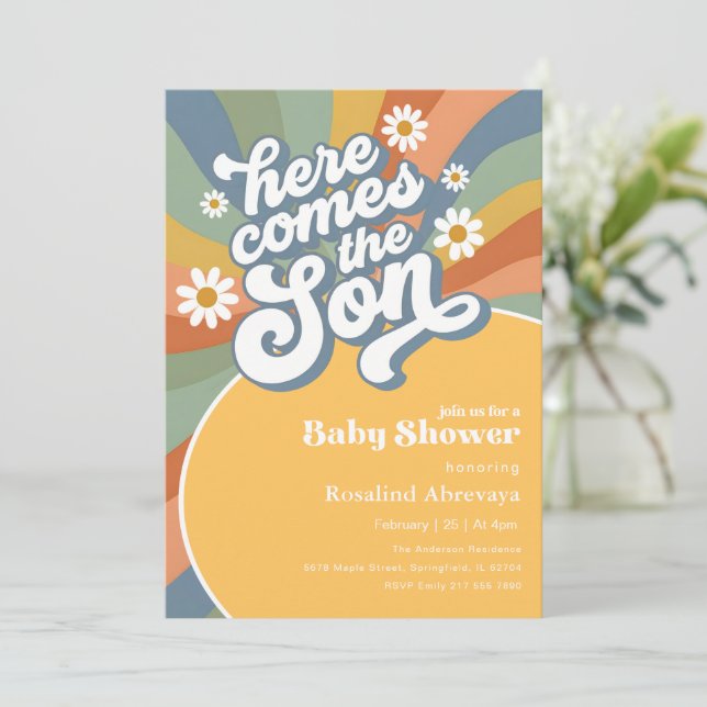 Here Comes the Son Retro Baby Shower Invitation (Standing Front)