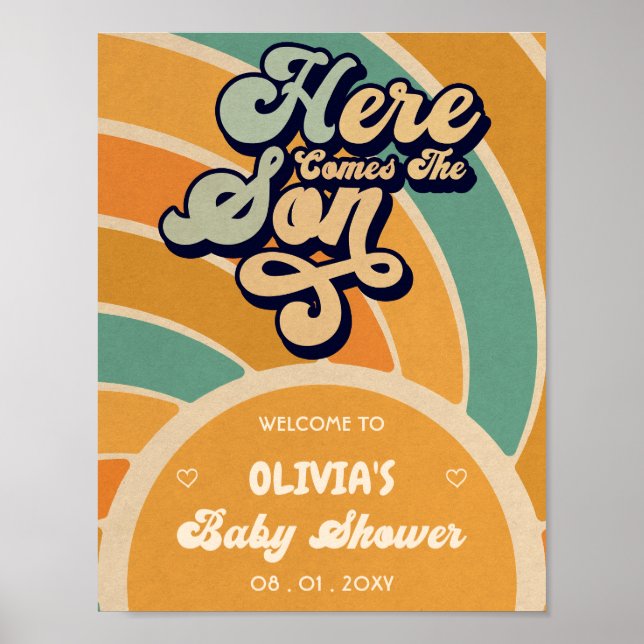 Here Comes The Son Retro Baby Shower Welcome Poster (Front)