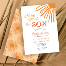Here comes the son retro boho sun boy baby shower
