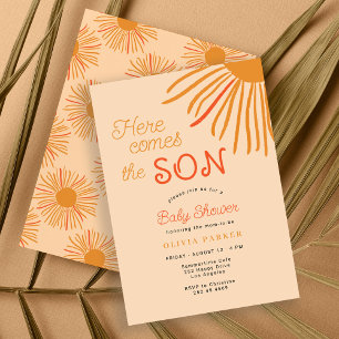 Here comes the son retro boho sun boy baby shower invitation
