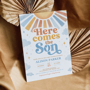 Here Comes the Son: Retro Boy Baby Shower Invitation
