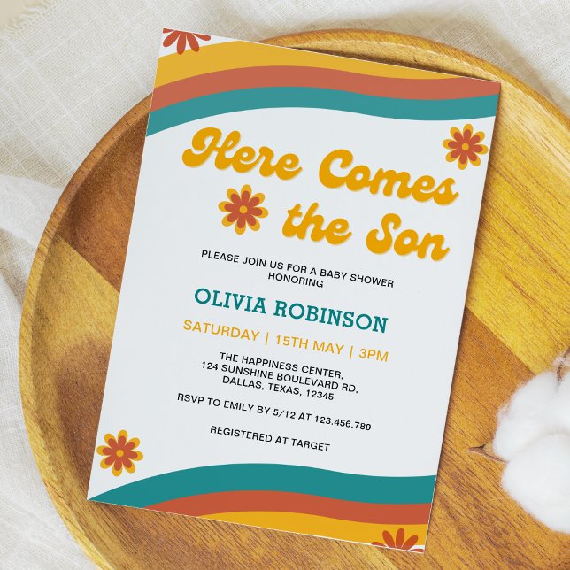 Here Comes the Son Retro Boy Baby Shower  Invitation (Here Comes the Son Retro Boy Baby Shower Invitation )