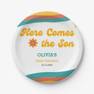 Here Comes the Son Retro Boy Baby Shower Paper Plate