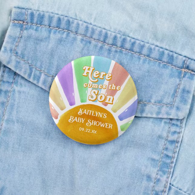 Here Comes The Son Retro Boys Baby Shower 3 Cm Round Badge (Creator Uploaded)