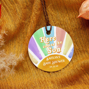 Here Comes The Son Retro Boys Baby Shower Favour Tags