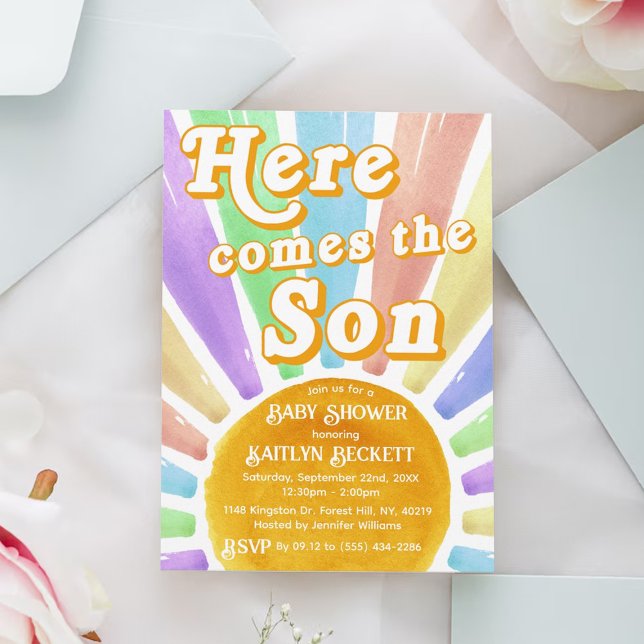 Here Comes The Son Retro Boys Baby Shower Invitation (Creator Uploaded)