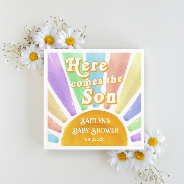 Here Comes The Son Retro Boys Baby Shower Napkin (Creator Uploaded)