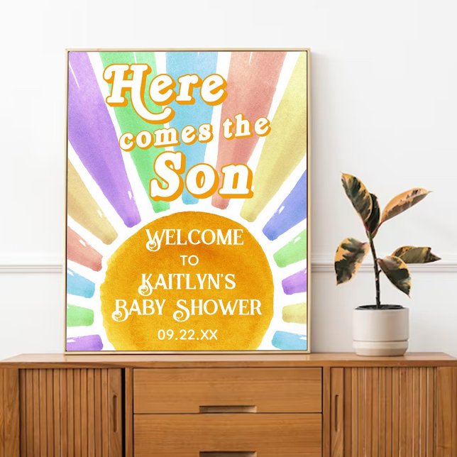 Here Comes The Son Retro Boys Baby Shower Welcome Poster (Creator Uploaded)