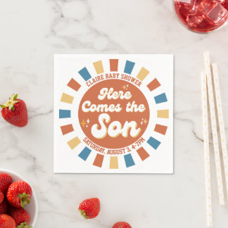 Here Comes the Son Retro Groovy Baby Shower Birth Napkin