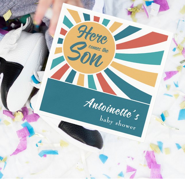 Here Comes the Son Retro Sun Baby Shower Napkin (Creator Uploaded)