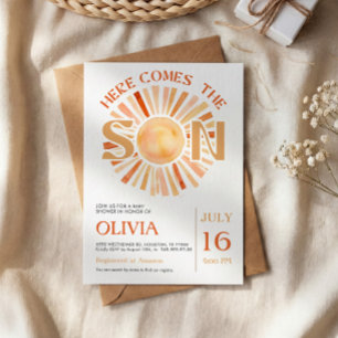 Here Comes the Son Retro Sun Boy Baby Shower Invitation