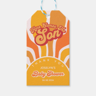 Here Comes The Son Retro Sunshine Baby Boy Shower Gift Tags