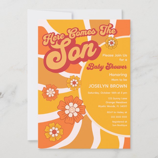 Here Comes The Son Retro Sunshine Baby Shower Invitation (Front)