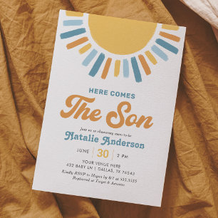 Here Comes the Son Retro Sunshine Baby Shower Invitation