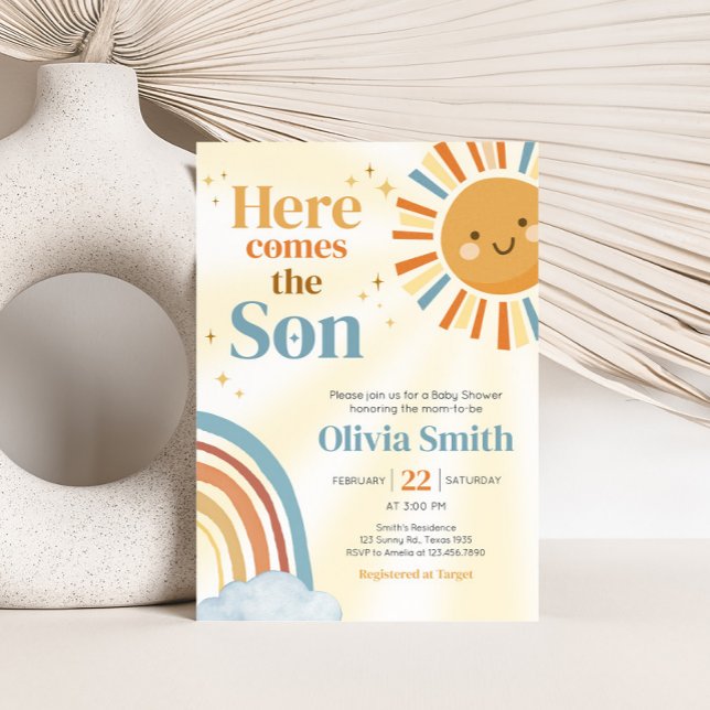 Here Comes the Son Retro Sunshine Baby Shower Invitation (Here Comes the Son Retro Sunshine Baby Shower Invitation)