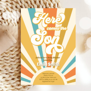 Here Comes The Son Retro Sunshine Boy Baby Shower Invitation