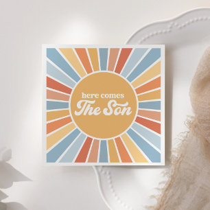 Here Comes the Son Retro Sunshine Boy Baby Shower Napkin