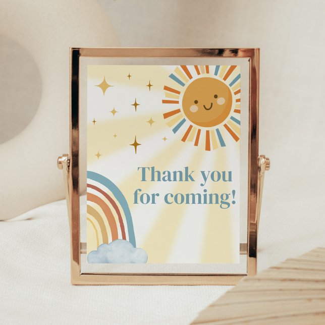 Here Comes the Son Retro Thank you for Coming Poster (Retro Here Comes the Son Baby Shower Thank you for Coming Sign)