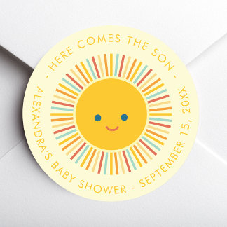 Here Comes the Son Sun Boy Baby Shower Classic Round Sticker