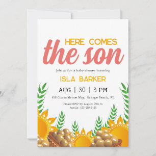 Here comes the son sunshine baby shower invitation