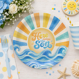 Here Comes the Son Sunshine Baby Shower Paper Plat Plate