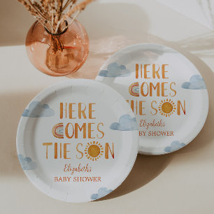 Here Comes The Son Sunshine Baby Shower Paper Plate