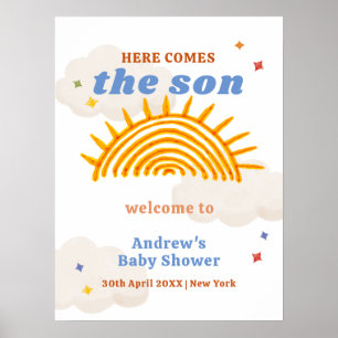 Here Comes The Son Sunshine Baby Shower Welcome  Poster