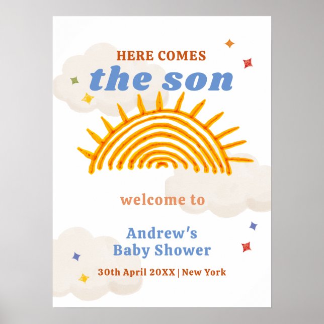 Here Comes The Son Sunshine Baby Shower Welcome  Poster (Front)