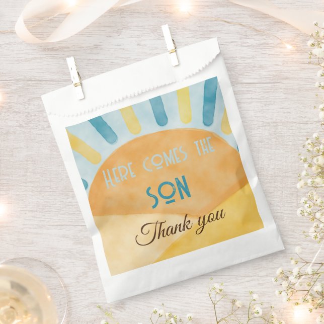 Here Comes the Son Sunshine Blue Ray Baby Shower Favour Bags (Clipped)