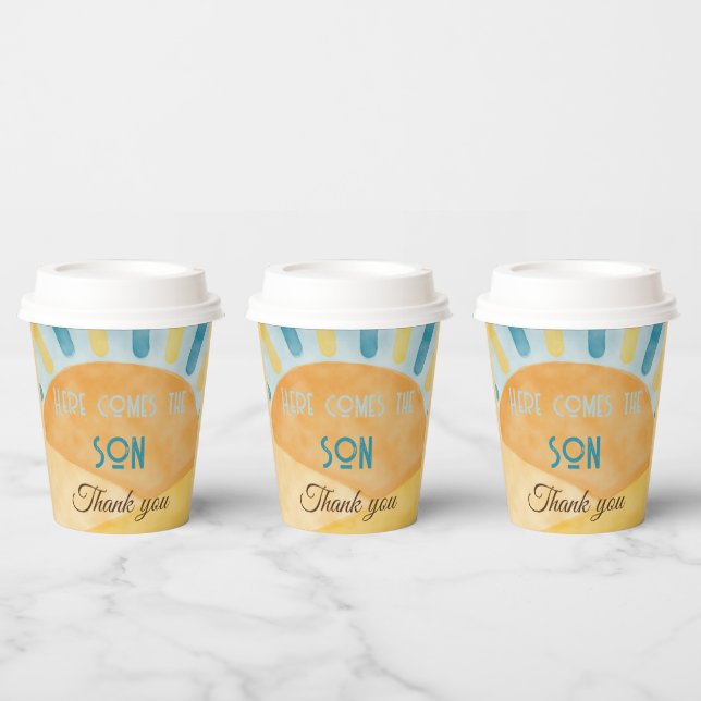 Here Comes the Son Sunshine Blue Ray Baby Shower Paper Cups (Multi)