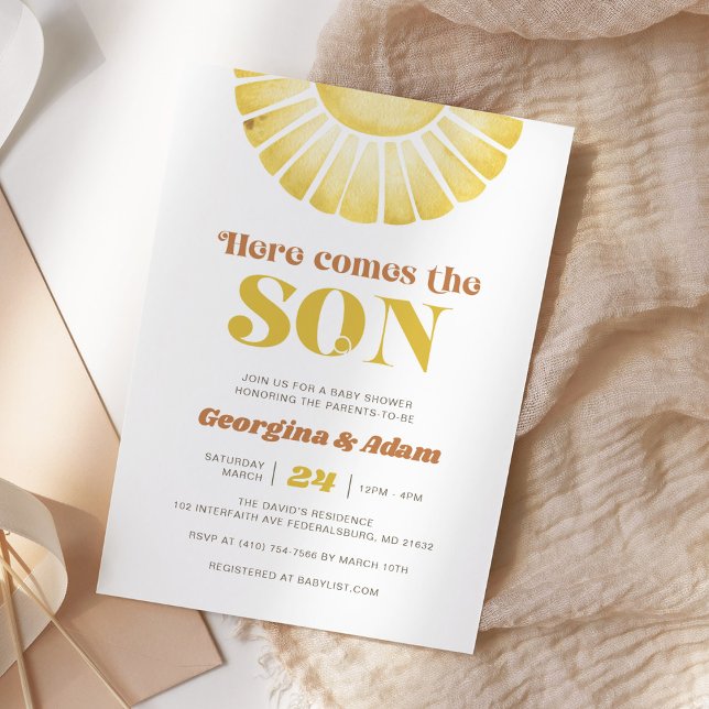 Here Comes The Son Sunshine Boho Baby Shower Invitation (Creator Uploaded)
