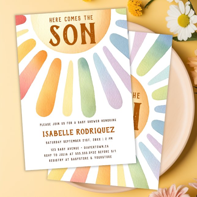 Here Comes the Son Sunshine Boho Boy Baby Shower  Invitation (Here Comes the Son Sunshine Boho Boy Baby Shower Invitation)
