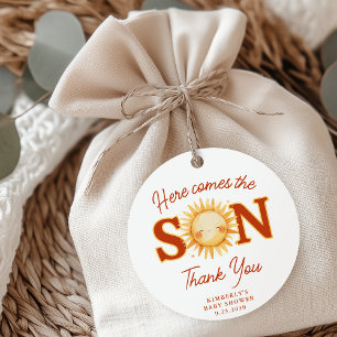 Here Comes The Son Sunshine Boho Cute Baby Shower Favour Tags