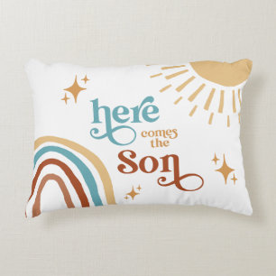 Here Comes the Son Sunshine Boy Baby Shower Decorative Cushion