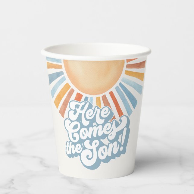 Here Comes the Son Sunshine Boy Baby Shower Party Paper Cups (Front)