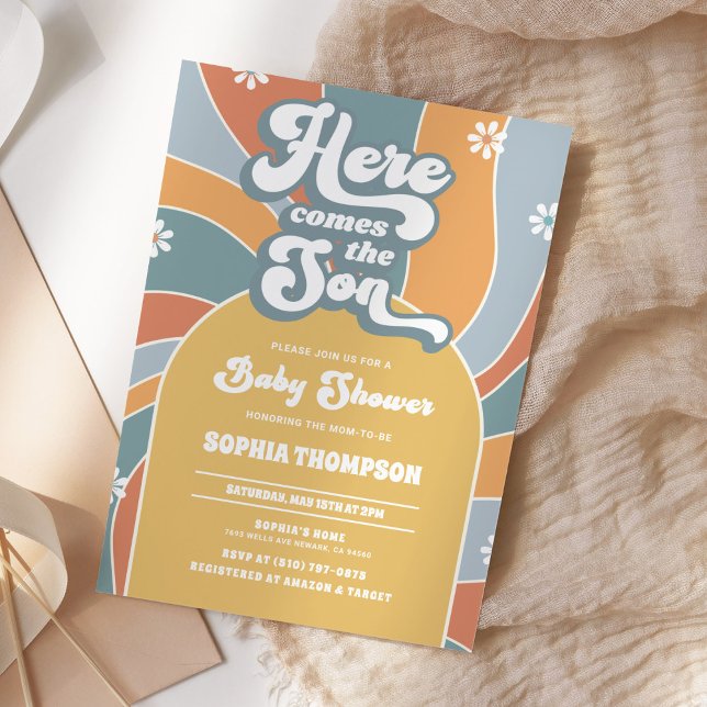 Here Comes The Son Sunshine Groovy Baby Shower Invitation (Creator Uploaded)