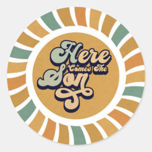 Here Comes The Son Sunshine Groovy Cute Retro  Classic Round Sticker