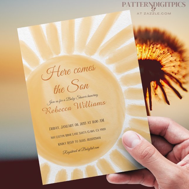 Here Comes the Son Sunshine Ray Yellow Baby Shower Invitation (Creator Uploaded)