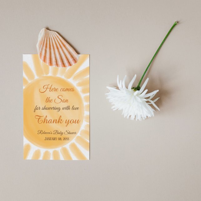 Here Comes the Son Sunshine Ray Yellow Baby Shower Thank You Card (Creator Uploaded)