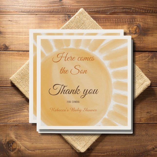 Here Comes the Son Sunshine Yellow Ray Baby Shower Napkin (Creator Uploaded)